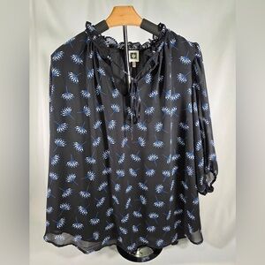 Anne Klein Blouse - Black With Blue/White Print - 2X